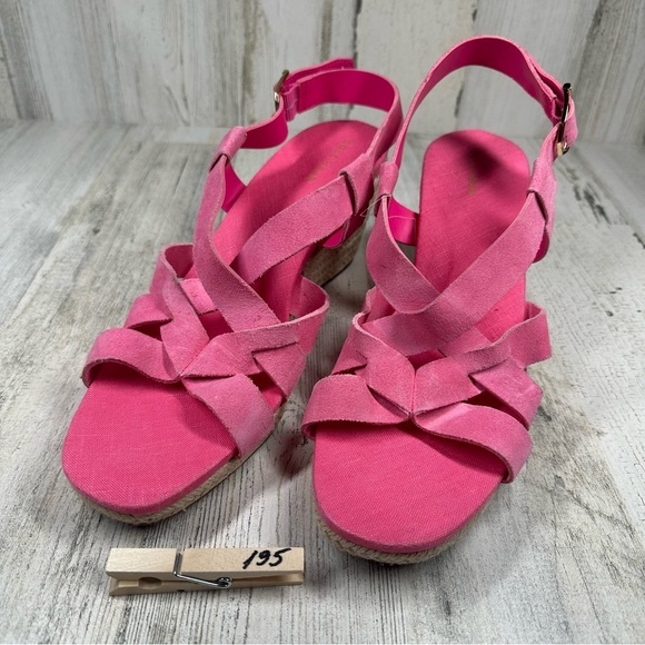 New Cole Haan Crystal Pink Neon Suede Wedge Sandals #195 - Picture 12 of 12